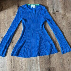 Lisa Perry Blue Cashmere Long Sleeve Ribbed Peplum Long Top Size XS